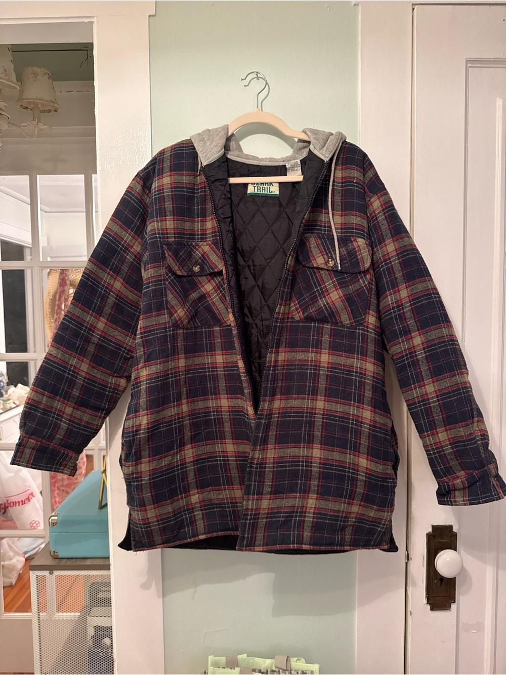 Oversized Plaid Quilted Hooded Jacket
